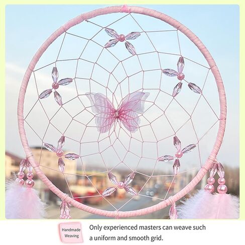 Handmade Feather Dream Catchers, Dream Catchers for Girls with Butterfly, Art Room Decoration for Kids Bedroom, Home Decoration Wedding Party Blessing Gift (Pink) in Saudi Arabia