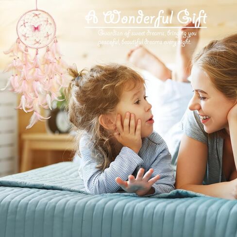 Handmade Feather Dream Catchers, Dream Catchers for Girls with Butterfly, Art Room Decoration for Kids Bedroom, Home Decoration Wedding Party Blessing Gift (Pink) in Saudi Arabia