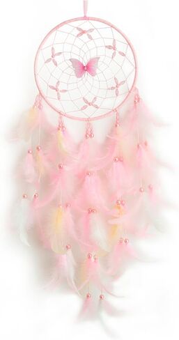 Handmade Feather Dream Catchers, Dream Catchers for Girls with Butterfly, Art Room Decoration for Kids Bedroom, Home Decoration Wedding Party Blessing Gift (Pink) in Saudi Arabia
