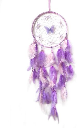 Handmade Feather Dream Catchers, Dream Catchers for Girls with Butterfly, Art Room Decoration for Kids Bedroom, Home Decoration Wedding Party Blessing Gift (Pink) in Saudi Arabia