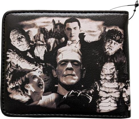 محفظة Rock Rebel Universal Monsters للرجال ثنائية الطي من الجلد الصناعي الأسود in Kuwait