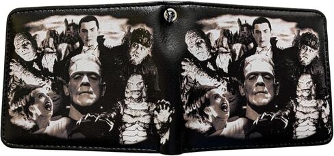 محفظة Rock Rebel Universal Monsters للرجال ثنائية الطي من الجلد الصناعي الأسود in Kuwait