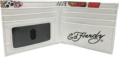 مجموعة هدايا ED HARDY محفظة ثنائية الطي بطبعة وشم مع صينية خادم (جماجم وورود/أبيض) in Kuwait