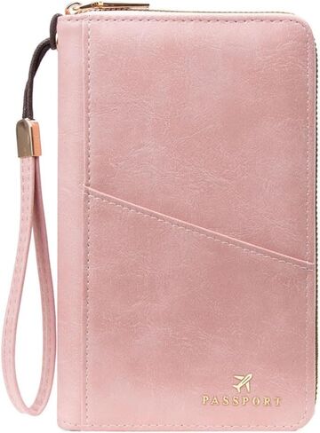 Family Passport Holder for Travel Women and Men RFID Passport Holder with Zipper Passport Case Passport cover Passport Wallet Travel Essentials and Accessories(Family,Pink) in Saudi Arabia