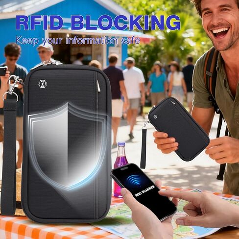 حامل جواز سفر عائلي من WALNEW للسفر، محفظة جواز سفر تحجب RFID، منظم وثائق السفر بسعة كبيرة مع نايلون مقاوم للماء وجيب خارجي للتذاكر in Kuwait