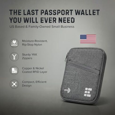 Passport Holder Pack of 2 (Shadow Grey and Rose Pink), RFID Blocking Zippered Travel Document Organizer Wallets, Holds Passports, Cards, Tickets, ID and Cash, Water Resistant Nylon in Saudi Arabia