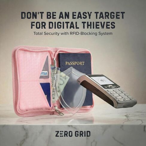 Passport Holder Pack of 2 (Shadow Grey and Rose Pink), RFID Blocking Zippered Travel Document Organizer Wallets, Holds Passports, Cards, Tickets, ID and Cash, Water Resistant Nylon in Saudi Arabia