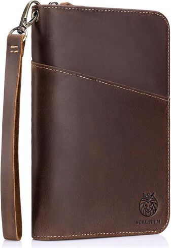 Leather Family Passport Holder RFID Blocking Vintage Zipper Large Capacity Travel Wallet with 6 Passport Slots & Wristlet in Saudi Arabia