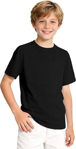 KEREDA Boys Short Sleeve Shirts Kids Summer Crewneck T-Shirts Casual Basic Cotton Plain Tops Tees Size 5-14 Years in Kuwait