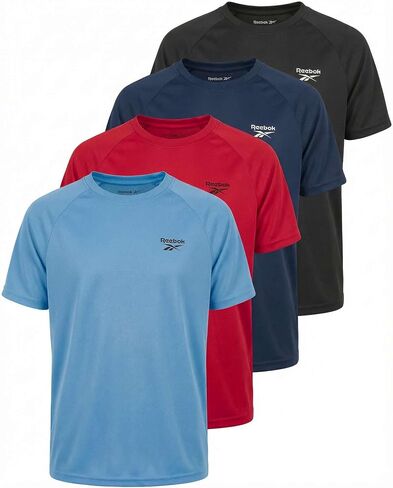 Reebok 4 Pack: Boys' Mesh Short Sleeve Crew Neck T-Shirt - Athletic Misture Wicking Tops for Teens Kids & Youth in Kuwait