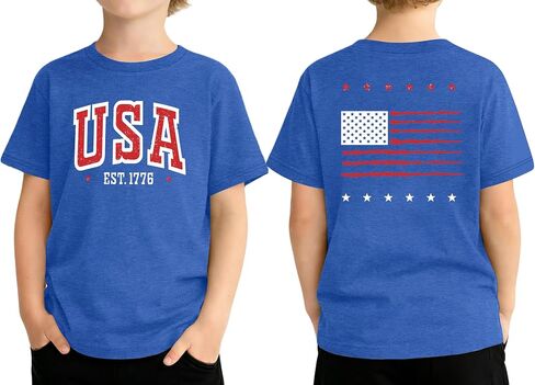 Kids 4th of July T-Shirt Boys Girls American Flag Graphic Shirts Patriotic USA Short Sleeve Tee Tops 5-14y in Kuwait