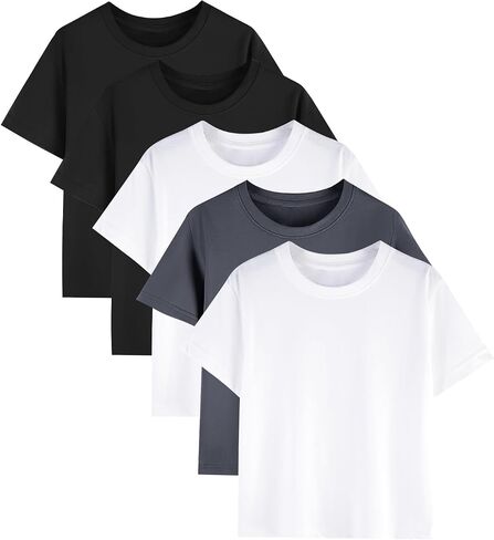 PEHMEA Boys' T-Shirt Short-Sleeve Round Neck for Solid Color Boys Cotton Shirt Kids'Summer Tops in Kuwait