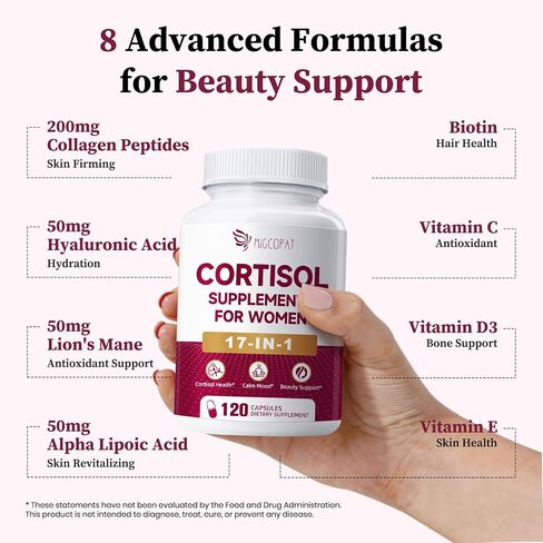 Migcopat 17-in-1 Cortisol Supplements for Women, 8322mg with Collagen, Magnesium Glycinate, Ashwagandha, L-Theanine for Relaxation, Stress and Sleep Support, Cortisol Reducer for Women- 120 Capsules in Saudi Arabia