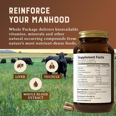 Heart & Soil – Whole Package – 100% Grass Fed & Finished Testicle, Liver & Blood Extract – Supports Male Reproductive Wellness, Hormonal Health, Energy Output & Physical Endurance – 180 Capsules in Saudi Arabia