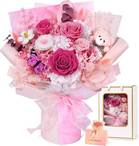 Waipfaru Preserved Flowers, Purple Fresh Bouquet with Gift Box, Flowers for Delivery Prime, Forever Flowers for Women Birthday Gift, Anniversary, Teacher, Mother Day, Valentines Day Gifts for Her in Kuwait