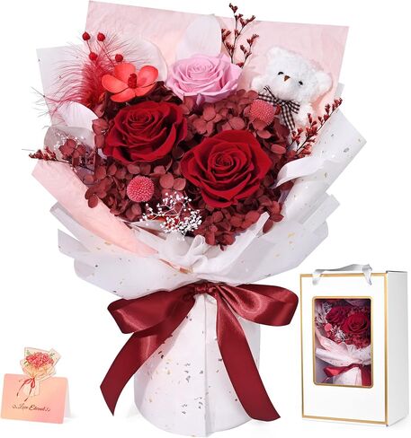 Waipfaru Preserved Flowers, Purple Fresh Bouquet with Gift Box, Flowers for Delivery Prime, Forever Flowers for Women Birthday Gift, Anniversary, Teacher, Mother Day, Valentines Day Gifts for Her in Kuwait