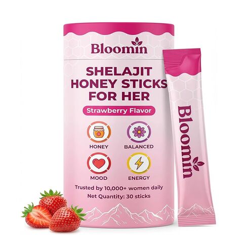 Bloomin Honey Sticks, with Shilajit, Shatavari & Saffron, Strawberry Honey Supplement for Women, Hormonal Balance, Focus & Stamina, Non-GMO, 30 Sticks (Strawberry) in Saudi Arabia