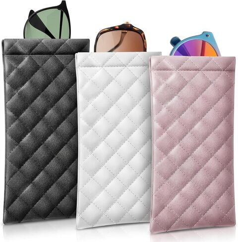 3 Pcs Soft Glasses Case for Women and Men, PU Leather Portable Slim Sunglasses Pouch, Squeeze Top Soft Eyeglasses Protective Holder, Travel Eyeglass Case for Sunglasses and Prescription Glasses in Saudi Arabia