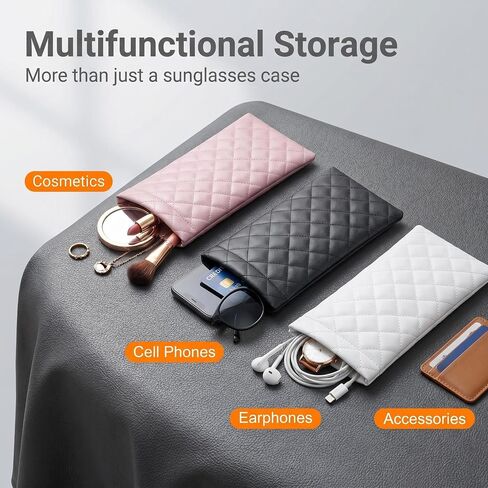 3 Pcs Soft Glasses Case for Women and Men, PU Leather Portable Slim Sunglasses Pouch, Squeeze Top Soft Eyeglasses Protective Holder, Travel Eyeglass Case for Sunglasses and Prescription Glasses in Saudi Arabia