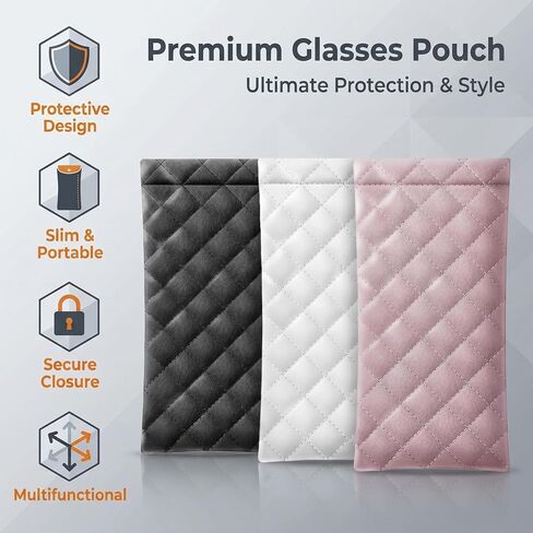 3 Pcs Soft Glasses Case for Women and Men, PU Leather Portable Slim Sunglasses Pouch, Squeeze Top Soft Eyeglasses Protective Holder, Travel Eyeglass Case for Sunglasses and Prescription Glasses in Saudi Arabia