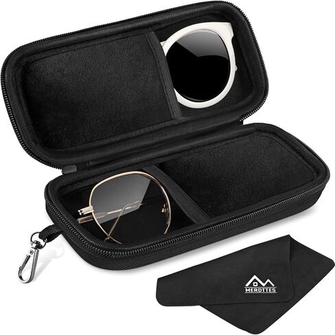 Dual Glasses Case Hard Shell, Double Sunglasses Organizer with Zipper and Cleaning Cloth, Shockproof Travel Eyewear Storage Case for Car, Black in Saudi Arabia