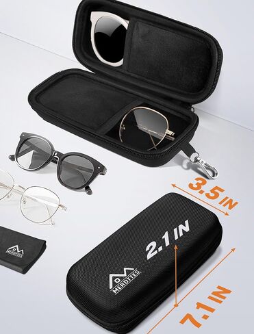 Dual Glasses Case Hard Shell, Double Sunglasses Organizer with Zipper and Cleaning Cloth, Shockproof Travel Eyewear Storage Case for Car, Black in Saudi Arabia