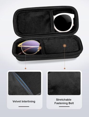 Dual Glasses Case Hard Shell, Double Sunglasses Organizer with Zipper and Cleaning Cloth, Shockproof Travel Eyewear Storage Case for Car, Black in Saudi Arabia