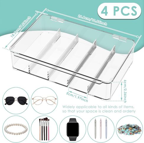 4 Pack Sunglass Organizer, Clear Acrylic Stackable Eyeglass Holder Storage Box, Glasses Display Case with Hinged Lid in Saudi Arabia