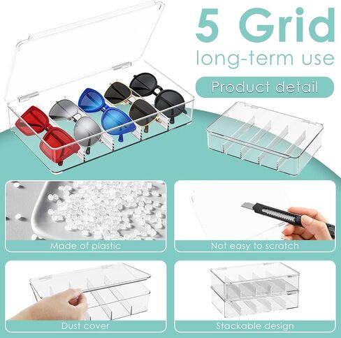 4 Pack Sunglass Organizer, Clear Acrylic Stackable Eyeglass Holder Storage Box, Glasses Display Case with Hinged Lid in Saudi Arabia