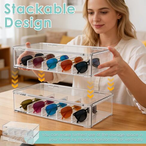 4 Pack Sunglass Organizer, Clear Acrylic Stackable Eyeglass Holder Storage Box, Glasses Display Case with Hinged Lid in Saudi Arabia