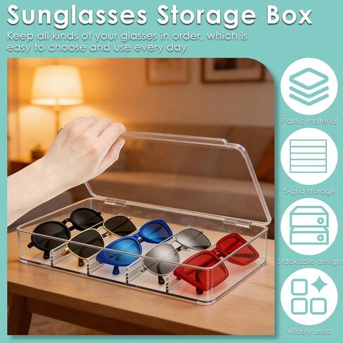 4 Pack Sunglass Organizer, Clear Acrylic Stackable Eyeglass Holder Storage Box, Glasses Display Case with Hinged Lid in Saudi Arabia