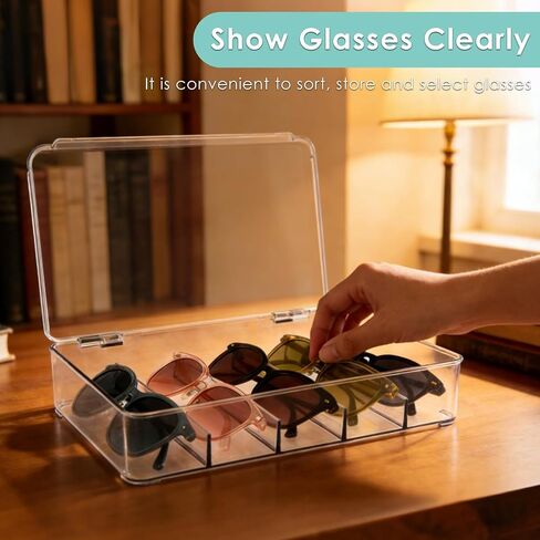4 Pack Sunglass Organizer, Clear Acrylic Stackable Eyeglass Holder Storage Box, Glasses Display Case with Hinged Lid in Saudi Arabia