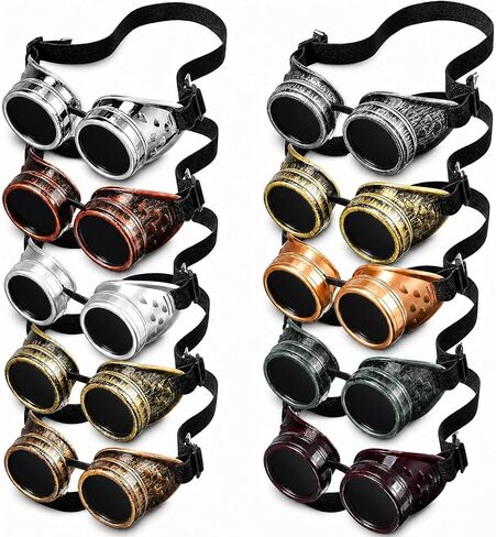 10 Pairs Vintage Steampunk Goggles, Mad Scientist Goggles Cosplay Punk Glasses for Adult, Women, Men Halloween Costume in Saudi Arabia