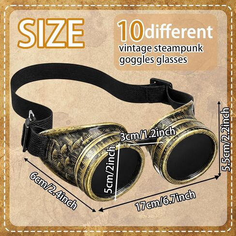 10 Pairs Vintage Steampunk Goggles, Mad Scientist Goggles Cosplay Punk Glasses for Adult, Women, Men Halloween Costume in Saudi Arabia