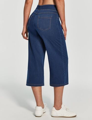 IUGA Stretchy Capri Jeans for Women Pull On Denim Capris High Waisted Cropped Wide Leg Capri Pants for Women with Pockets in Saudi Arabia