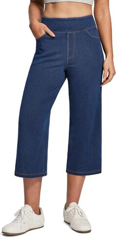 IUGA Stretchy Capri Jeans for Women Pull On Denim Capris High Waisted Cropped Wide Leg Capri Pants for Women with Pockets in Kuwait