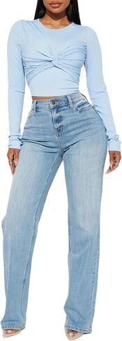 BessCops Straight Leg Jeans for Women High Waisted Wide Leg Stretchy Loose Denim Pants in Kuwait