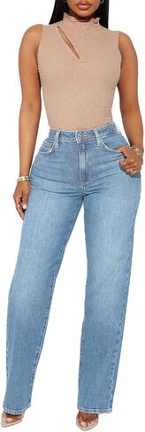 BessCops Straight Leg Jeans for Women High Waisted Wide Leg Stretchy Loose Denim Pants in Kuwait