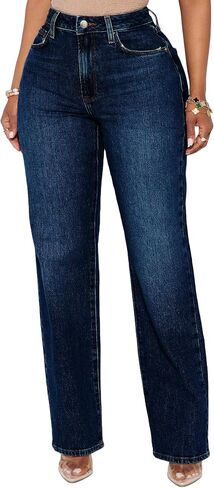 BessCops Straight Leg Jeans for Women High Waisted Wide Leg Stretchy Loose Denim Pants in Kuwait