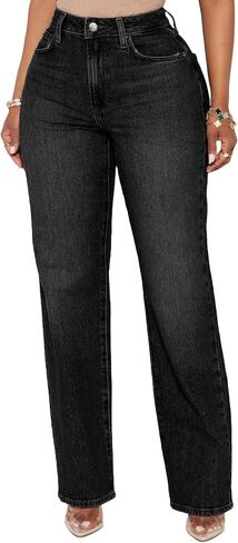 BessCops Straight Leg Jeans for Women High Waisted Wide Leg Stretchy Loose Denim Pants in Kuwait