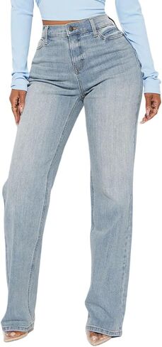 BessCops Straight Leg Jeans for Women High Waisted Wide Leg Stretchy Loose Denim Pants in Kuwait