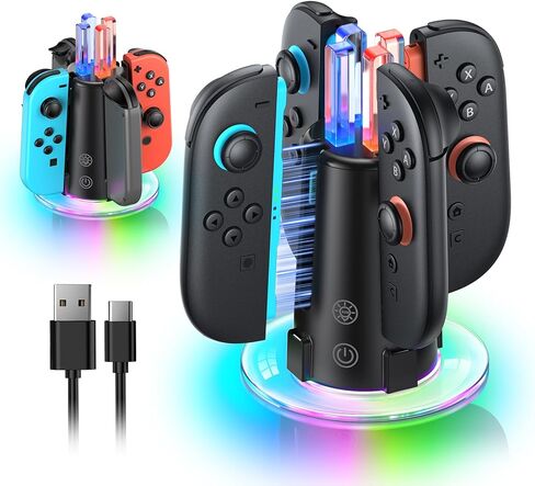 FASTSNAIL Charging Dock for Nintendo Switch 2(2025) for Joy-Con 2, 4 in 1 Dual-Direction Magnetic Fast Controller Charger Station with 10 RGB Light & Night Light Mode for Switch Joycon2 Accessories in Saudi Arabia