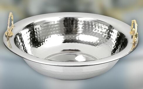The Kosher Cook Stainless Steel Netilat Yadayim Set Large 14" Gold Leaf Modern Design - Dual Handle Cup with Matching Bowl - Rust, Break and Crack Proof Negel Vasser Set in Saudi Arabia