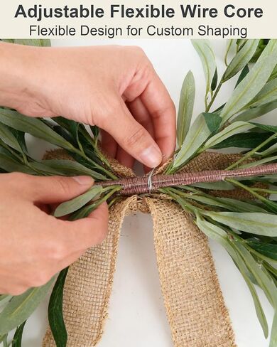 24" Handmade Artificial Olive Swag (2PC), Realistic Greenery Swag with Natural Burlap Bow, Easy to Hang Symmetrical Olive Branch Wreath for Front Door, Wedding Arch, Mantle & Farmhouse in Saudi Arabia