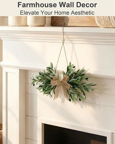 24" Handmade Artificial Olive Swag (2PC), Realistic Greenery Swag with Natural Burlap Bow, Easy to Hang Symmetrical Olive Branch Wreath for Front Door, Wedding Arch, Mantle & Farmhouse in Saudi Arabia