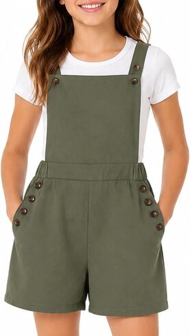 Girls Utility Jumpers Sleeveless Overalls Shorts Cross Back Rompers with Pockets in Kuwait