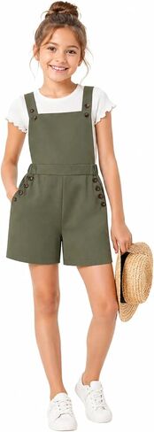 Girls Utility Jumpers Sleeveless Overalls Shorts Cross Back Rompers with Pockets in Kuwait