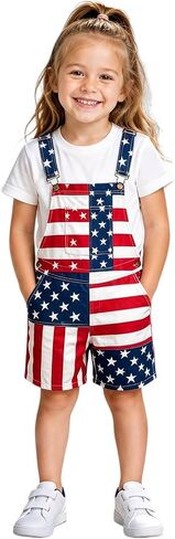 American Flag Overalls Kids Girls 4th of July Outfits Adjustable Straps Bibs Summer Jumpsuit Patriotic Casual Denim Romper in Kuwait
