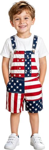American Flag Overalls Kids Girls 4th of July Outfits Adjustable Straps Bibs Summer Jumpsuit Patriotic Casual Denim Romper in Kuwait