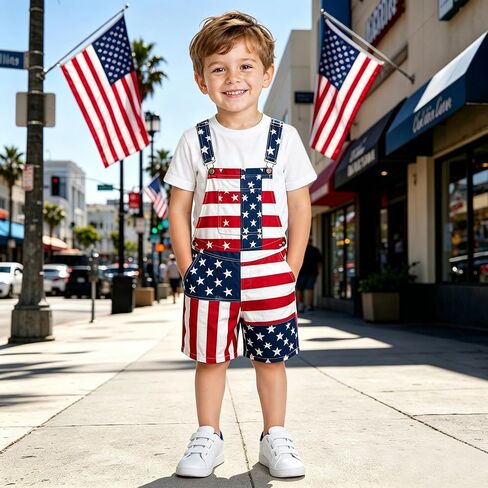 American Flag Overalls Kids Girls 4th of July Outfits Adjustable Straps Bibs Summer Jumpsuit Patriotic Casual Denim Romper in Kuwait